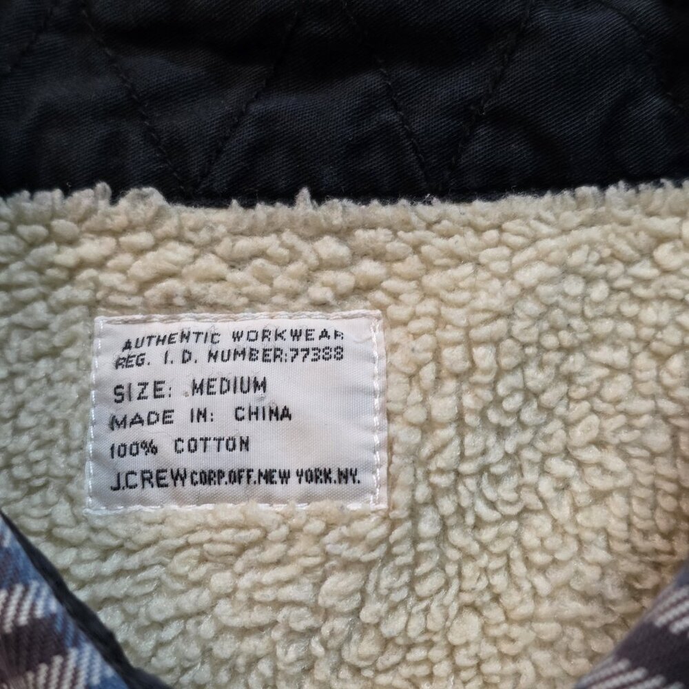 J Crew Workwear Plaid Shacket Men M Blue White Sherpa Lined Cotton Cabin Outdoor - Picture 3 of 16